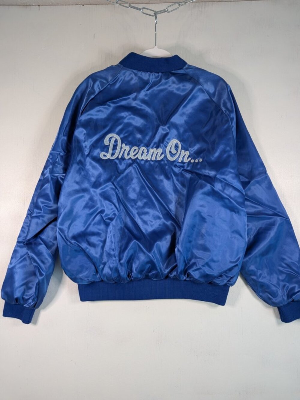 Vintage Blue Satin Bomber Jacket Dream On Embroidered Aristo Jac Mens Large